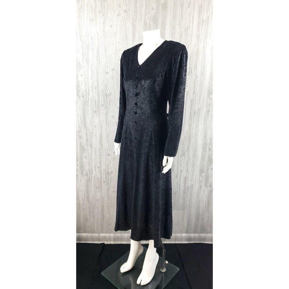 90s Black Velvet Dress Vintage Gothic Witch Goth Corset Maxi Midi Grunge Vamp